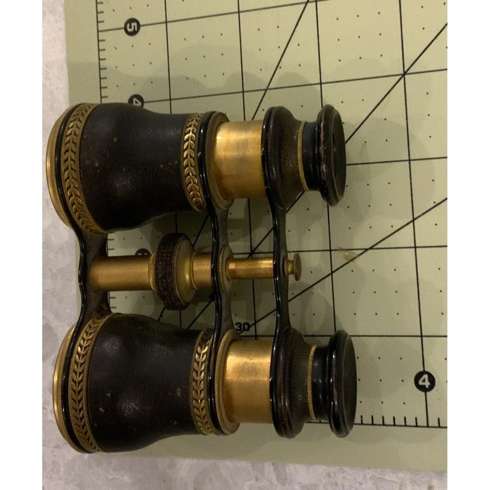 Antique France Style Brass & Black Opera Theater Glasses - Clear Lenses